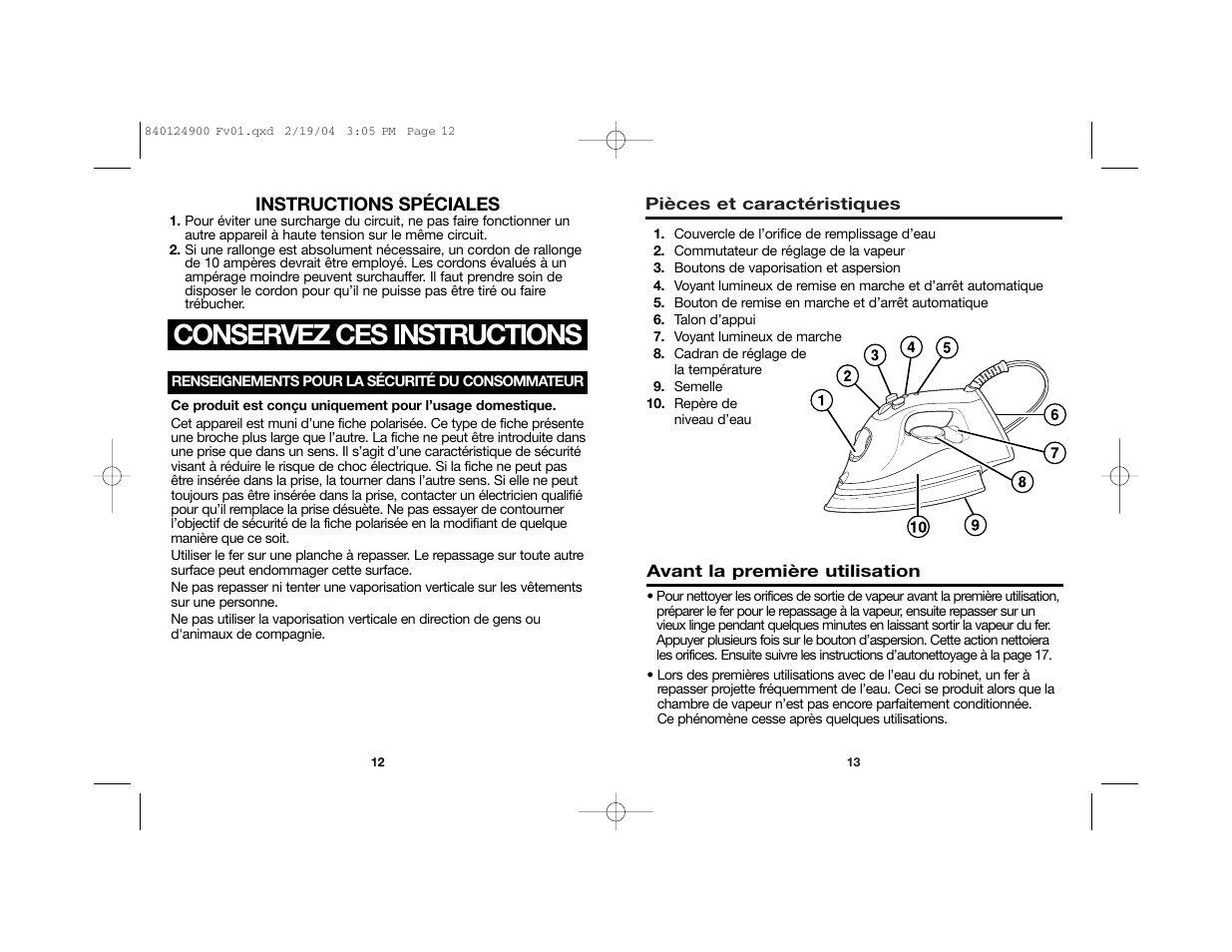 Conservez ces instructions | Hamilton Beach 14970 User Manual | Page 8 / 19