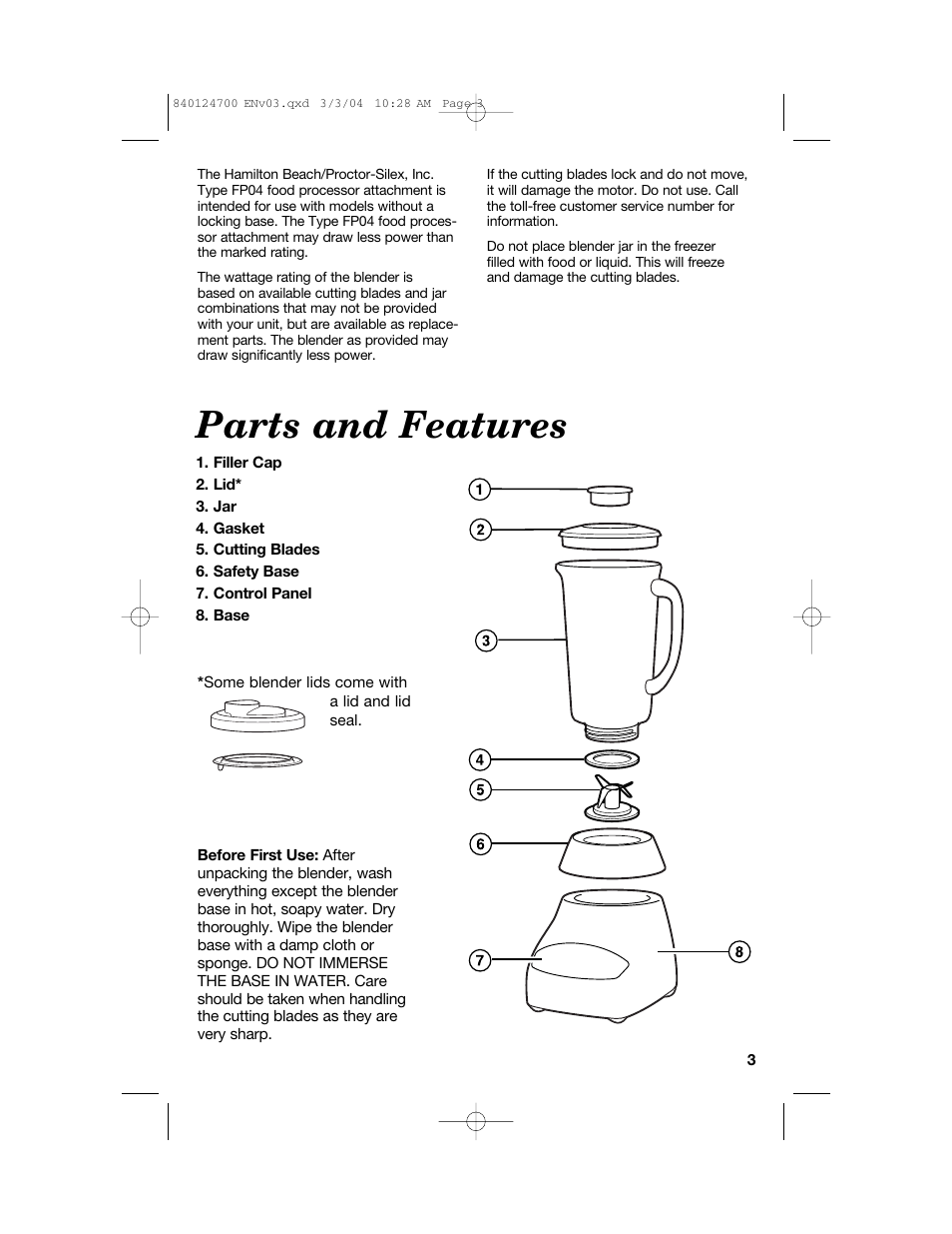 Parts and features | Hamilton Beach 2254 User Manual | Page 3 / 32