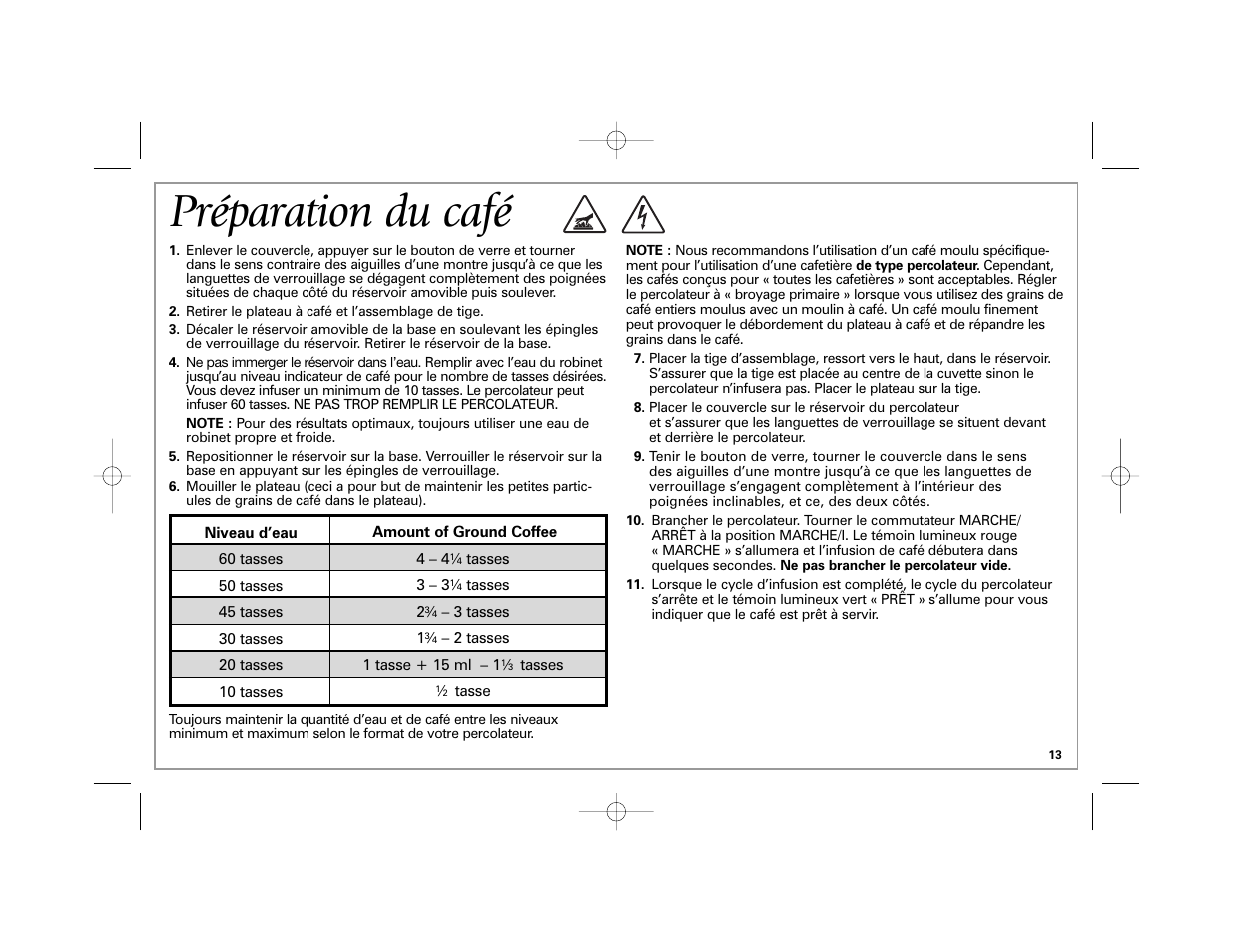 Préparation du café | Hamilton Beach 40560 User Manual | Page 13 / 28