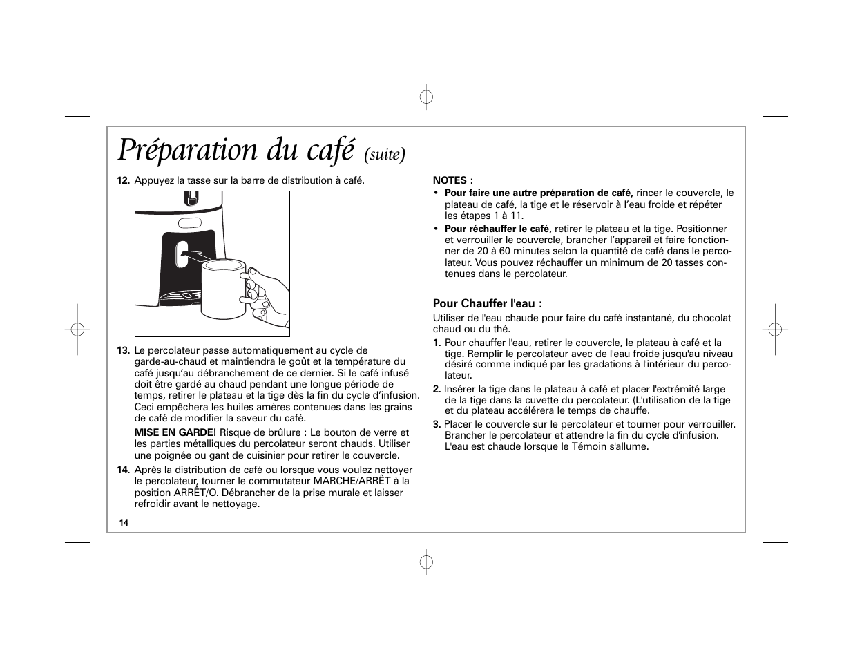 Préparation du café, Suite) | Hamilton Beach 40560 User Manual | Page 14 / 28