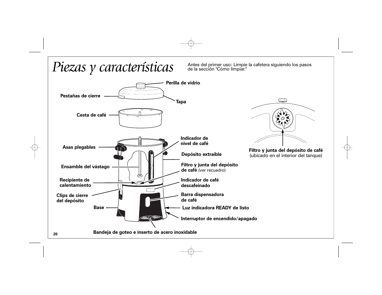 Piezas y características | Hamilton Beach 40560 User Manual | Page 20 / 28