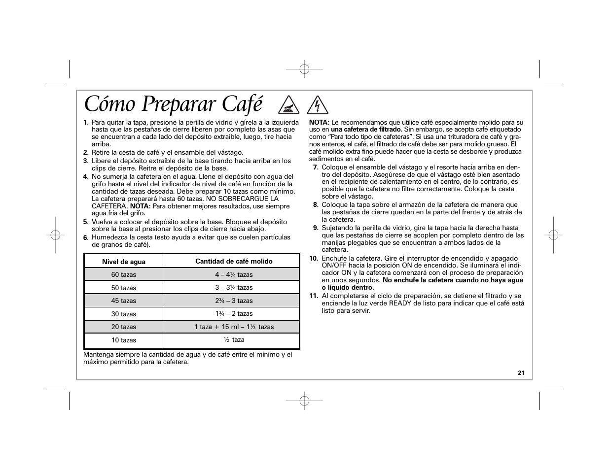 Cómo preparar café | Hamilton Beach 40560 User Manual | Page 21 / 28