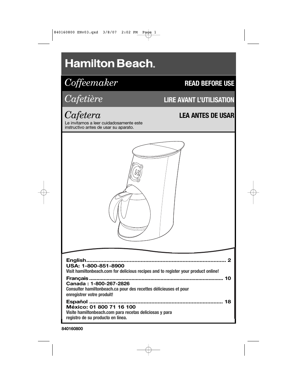 Hamilton Beach 840160800 User Manual | 28 pages