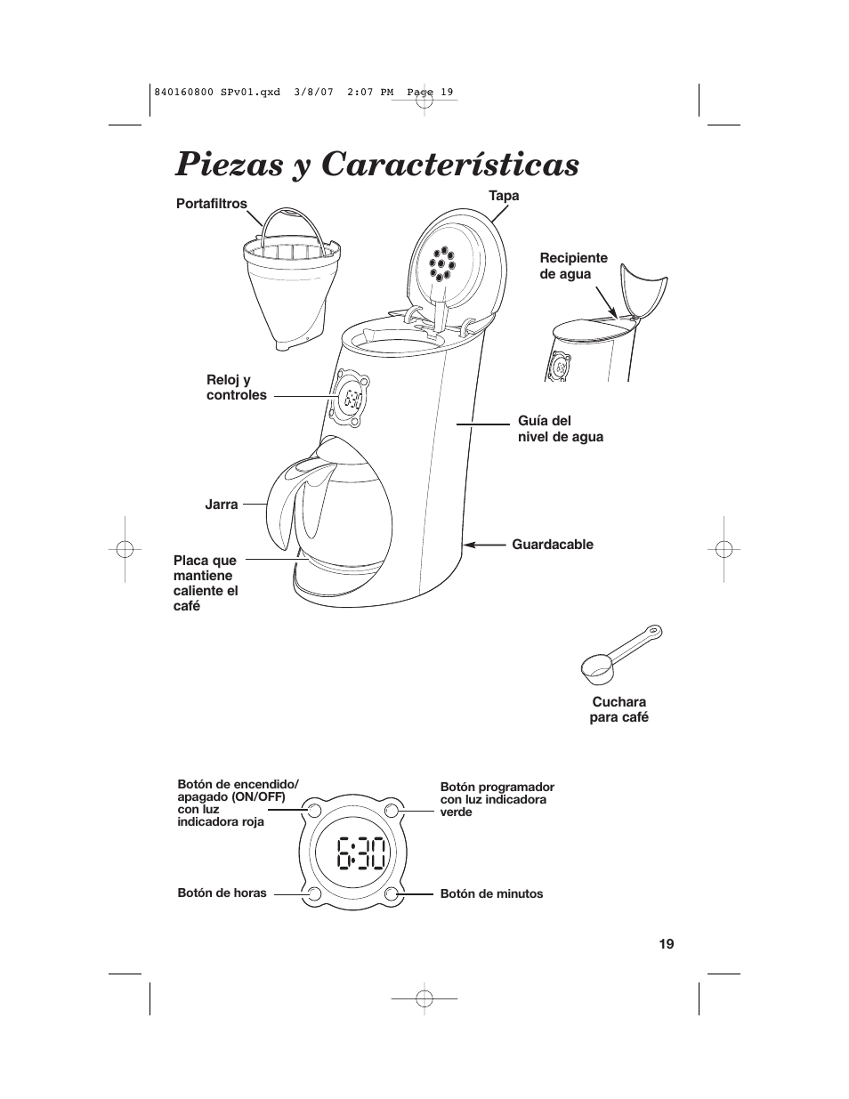 Piezas y características | Hamilton Beach 840160800 User Manual | Page 19 / 28