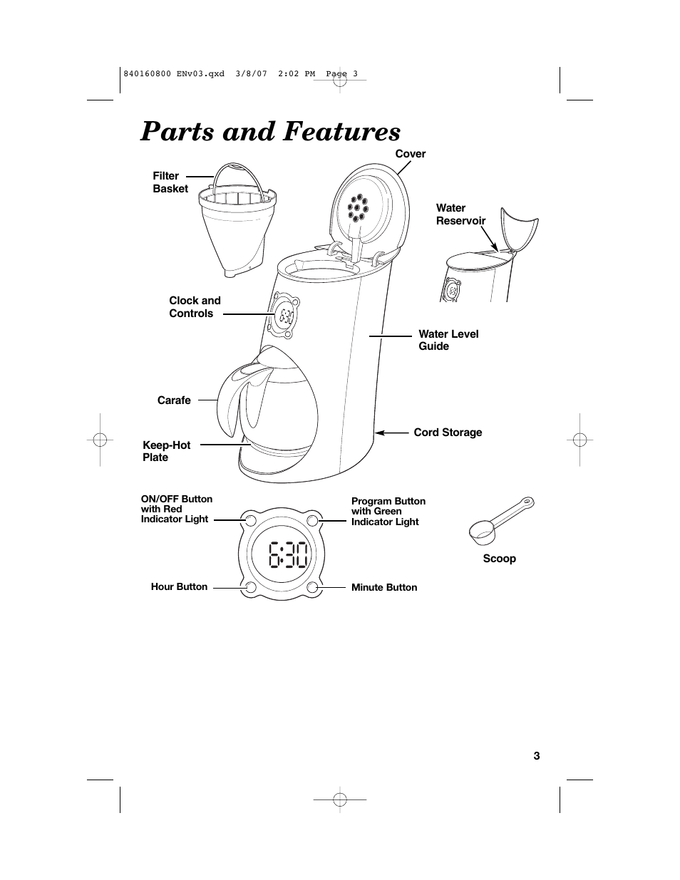 Parts and features | Hamilton Beach 840160800 User Manual | Page 3 / 28