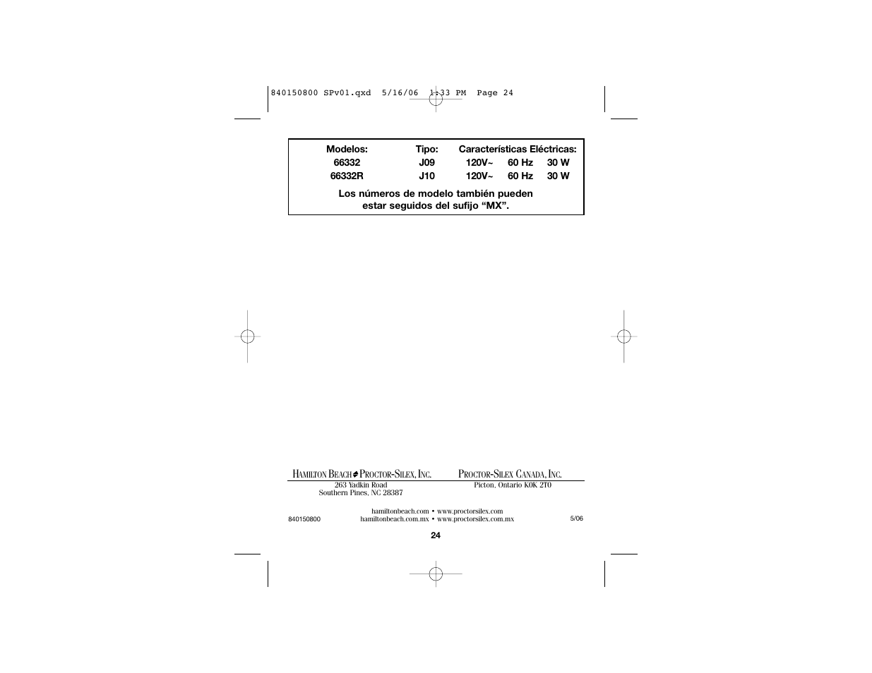 Hamilton Beach 66332 User Manual | Page 14 / 14