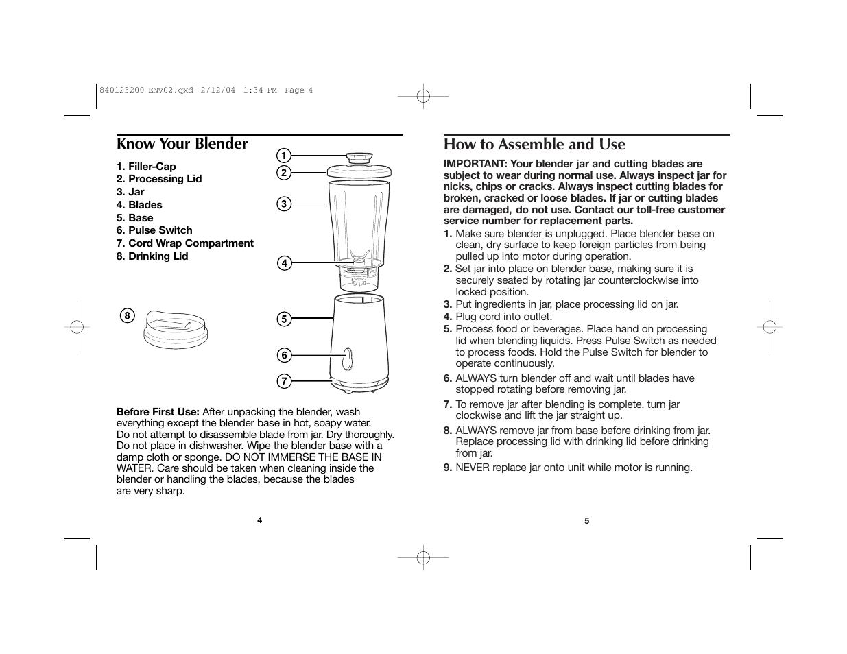 How to assemble and use, Know your blender | Hamilton Beach 51101 User Manual | Page 3 / 15