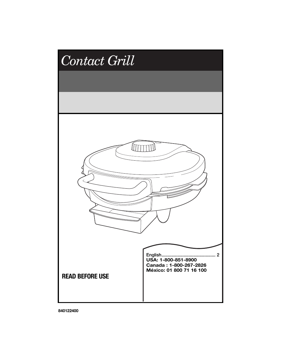 Hamilton Beach Contact Grill User Manual | 9 pages