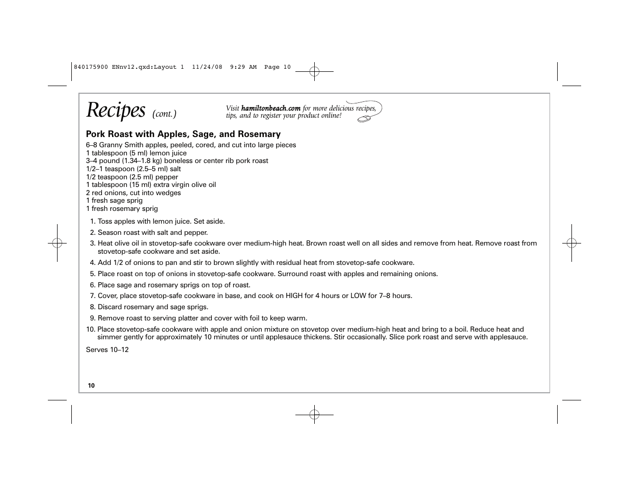 Recipes | Hamilton Beach SC33 User Manual | Page 10 / 44