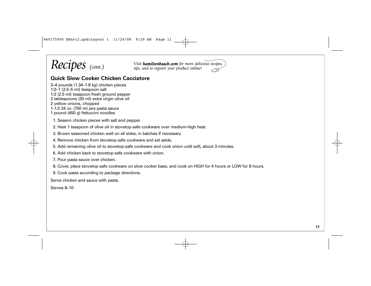 Recipes | Hamilton Beach SC33 User Manual | Page 11 / 44