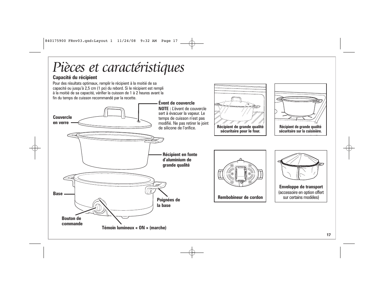 Pièces et caractéristiques | Hamilton Beach SC33 User Manual | Page 17 / 44