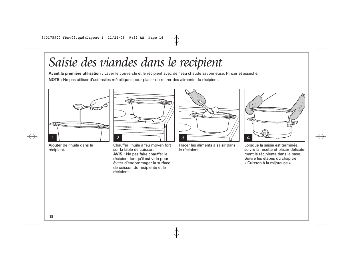 Saisie des viandes dans le recipient | Hamilton Beach SC33 User Manual | Page 18 / 44