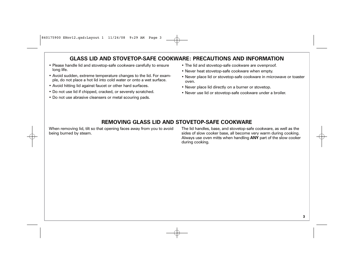 Removing glass lid and stovetop-safe cookware | Hamilton Beach SC33 User Manual | Page 3 / 44