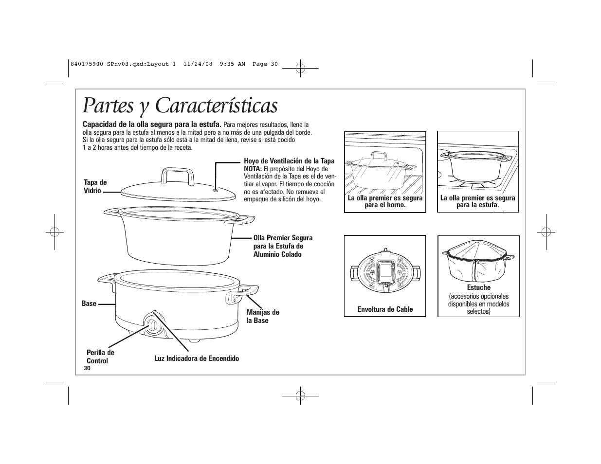 Partes y características | Hamilton Beach SC33 User Manual | Page 30 / 44