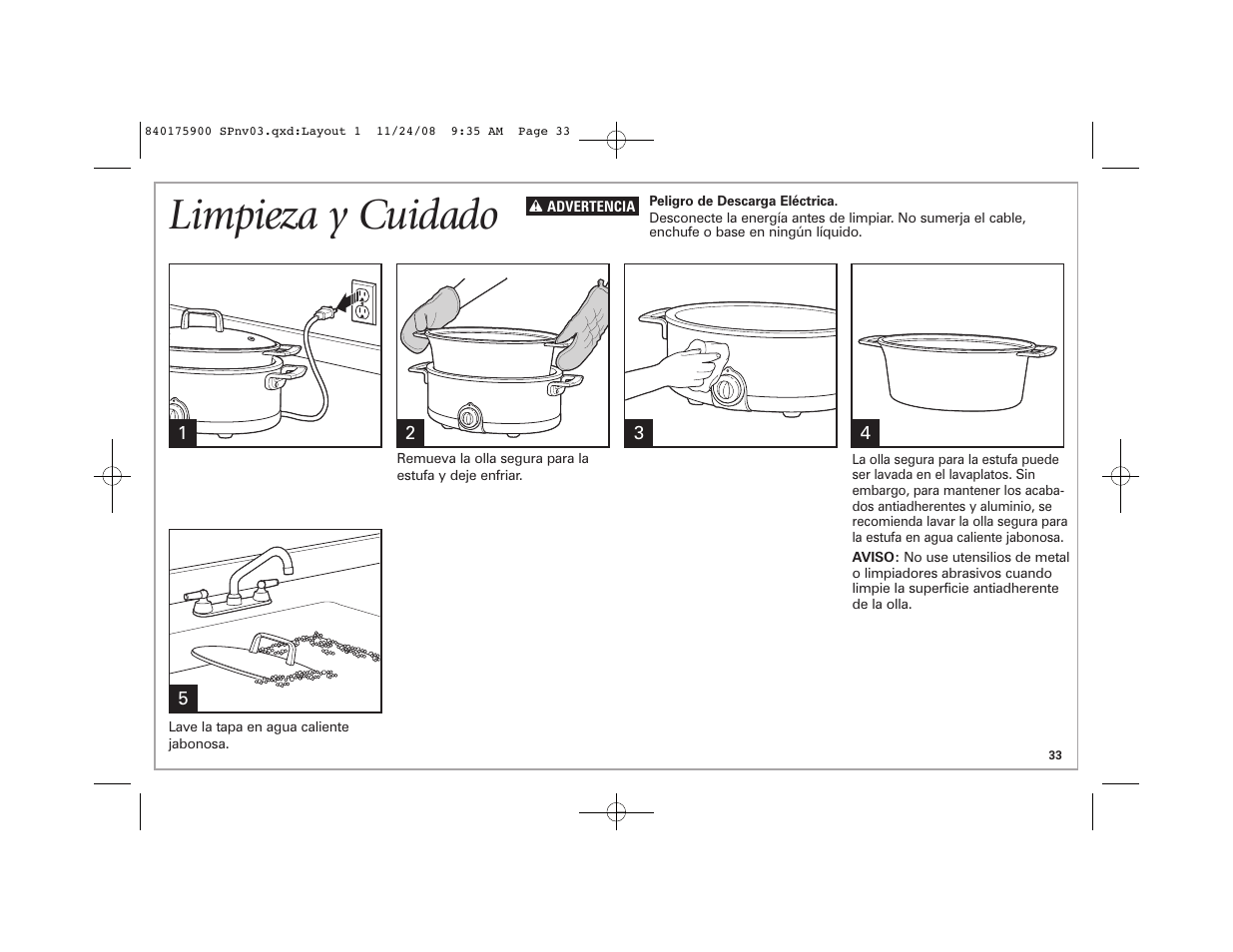 Limpieza y cuidado | Hamilton Beach SC33 User Manual | Page 33 / 44