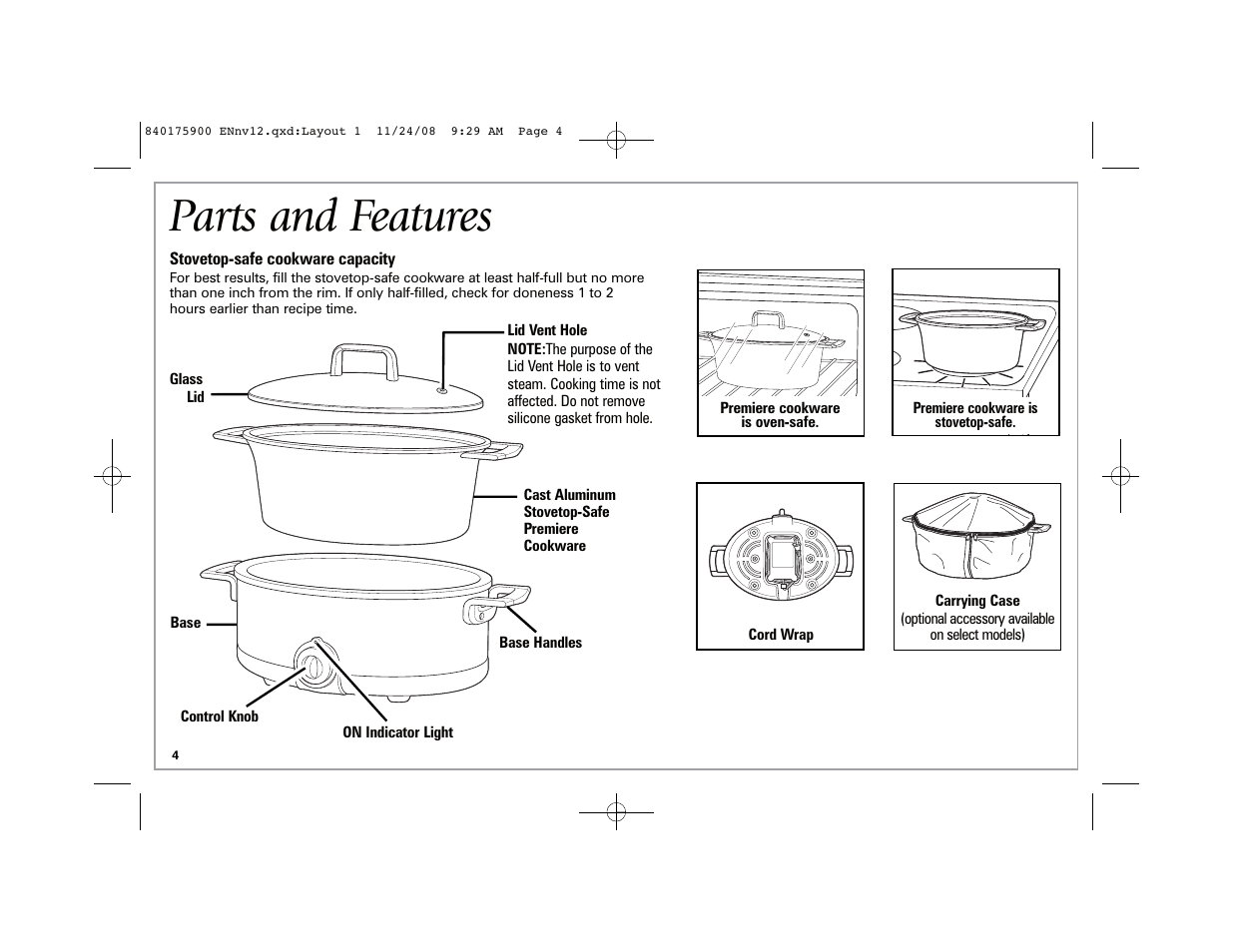 Parts and features | Hamilton Beach SC33 User Manual | Page 4 / 44