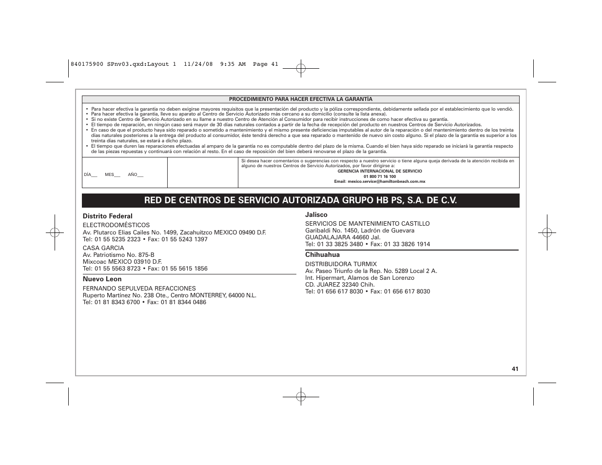 Hamilton Beach SC33 User Manual | Page 41 / 44