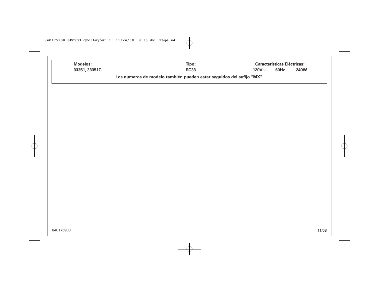 Hamilton Beach SC33 User Manual | Page 44 / 44