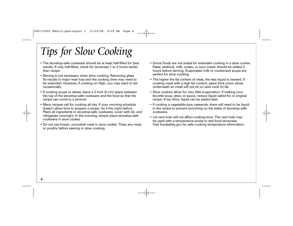 Tips for slow cooking | Hamilton Beach SC33 User Manual | Page 8 / 44