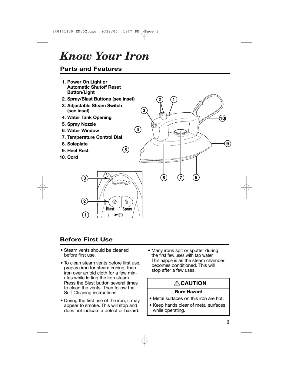 Know your iron | Hamilton Beach 14200 User Manual | Page 3 / 24