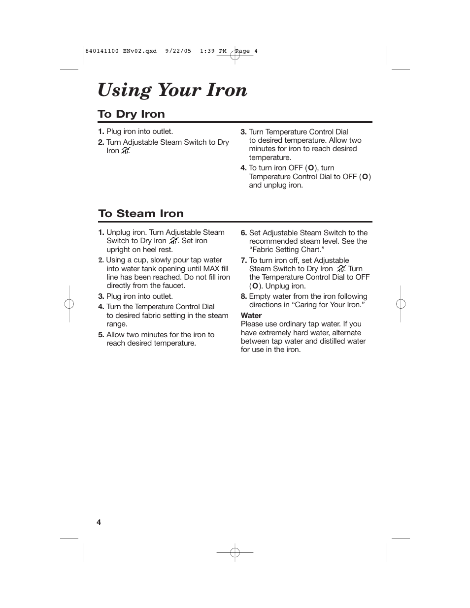 Using your iron | Hamilton Beach 14200 User Manual | Page 4 / 24