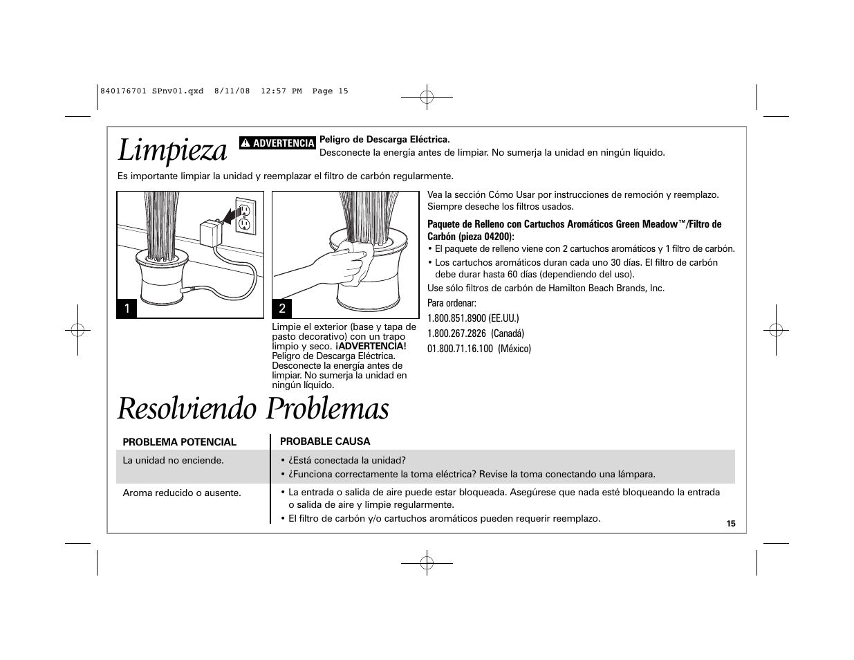 Limpieza, Resolviendo problemas | Hamilton Beach Fresh Essentials User Manual | Page 15 / 20