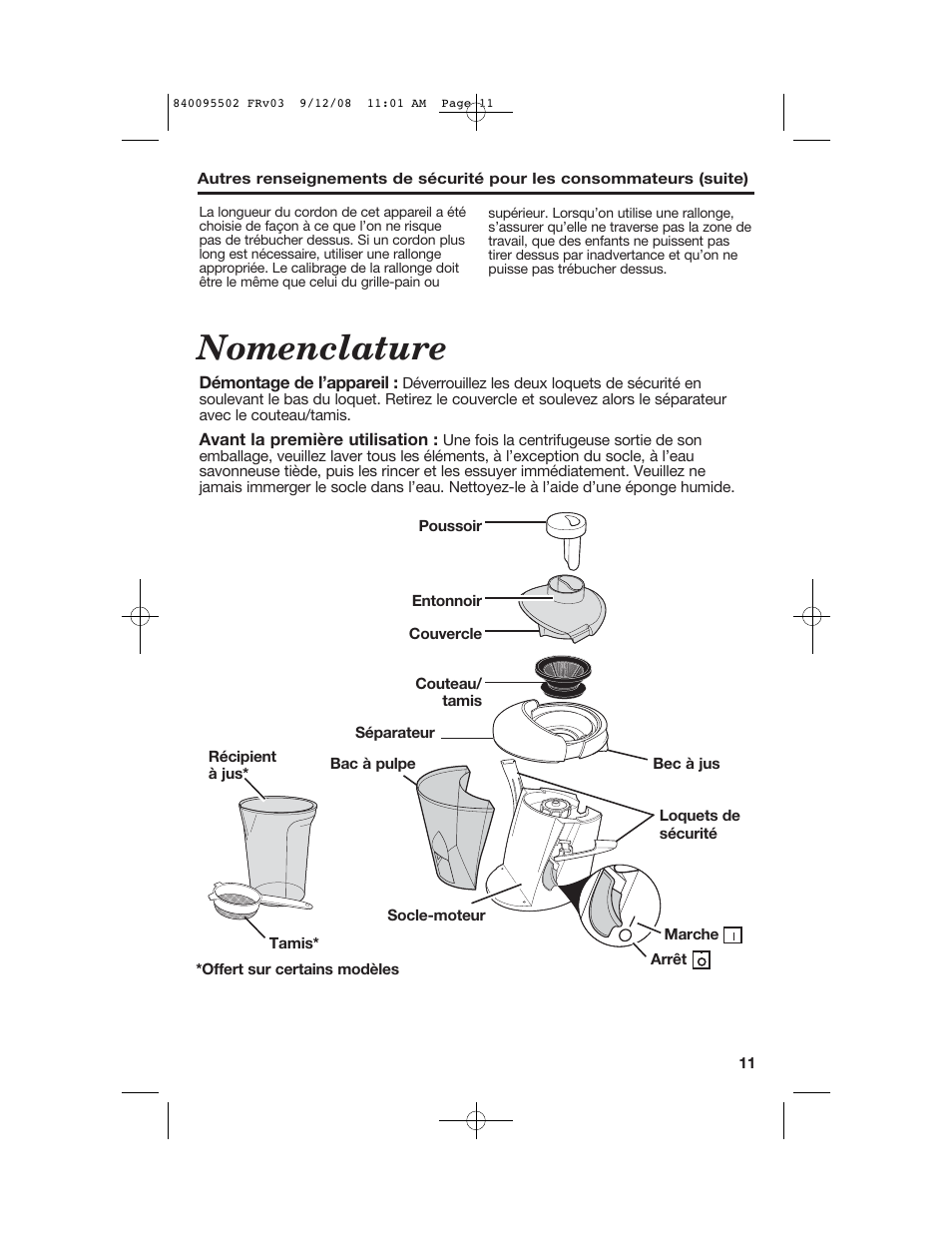 Nomenclature | Hamilton Beach 67801 User Manual | Page 11 / 28