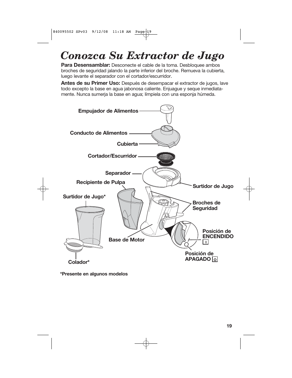 Conozca su extractor de jugo | Hamilton Beach 67801 User Manual | Page 19 / 28