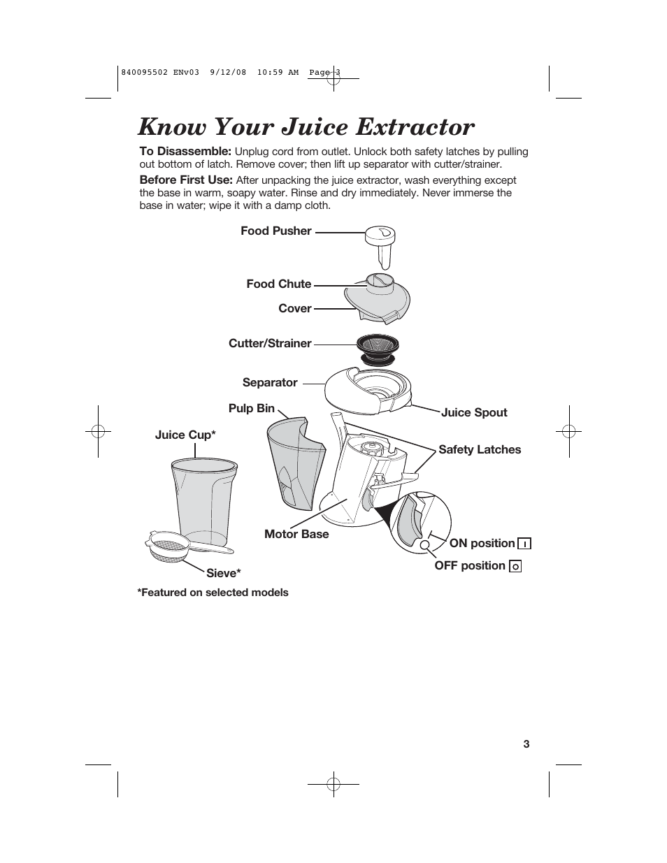 Know your juice extractor | Hamilton Beach 67801 User Manual | Page 3 / 28