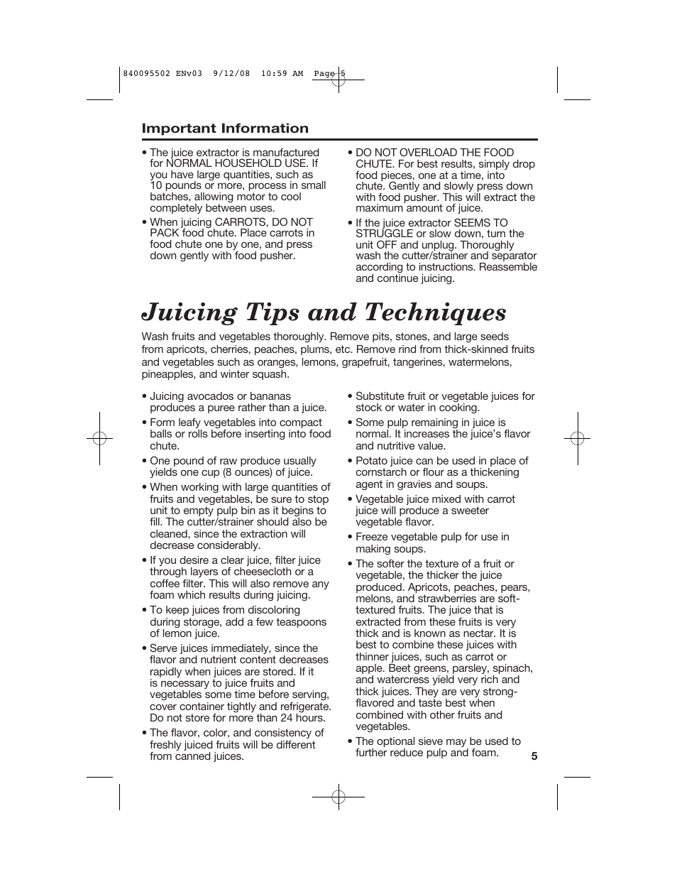 Juicing tips and techniques | Hamilton Beach 67801 User Manual | Page 5 / 28