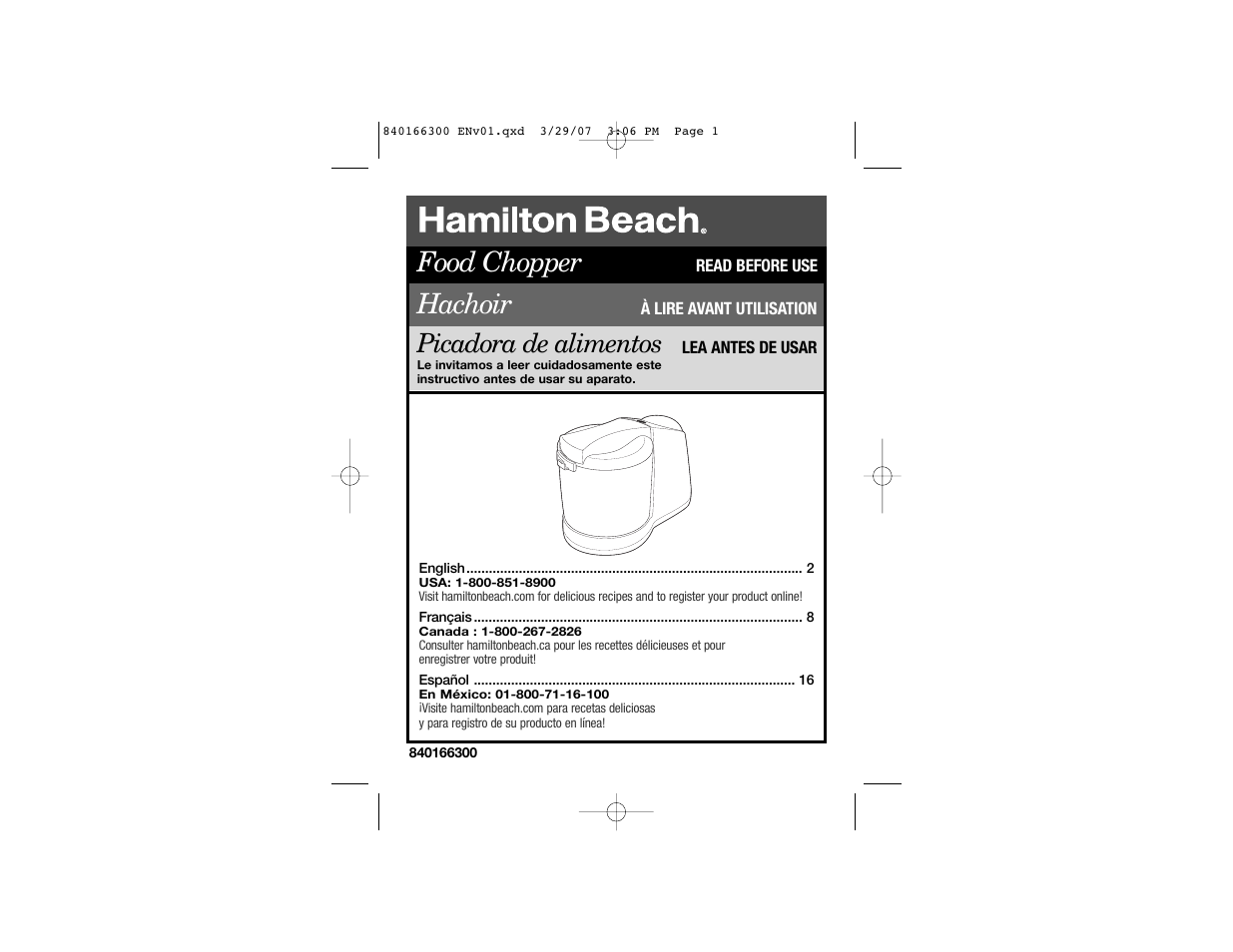 Hamilton Beach 840166300 User Manual | 13 pages