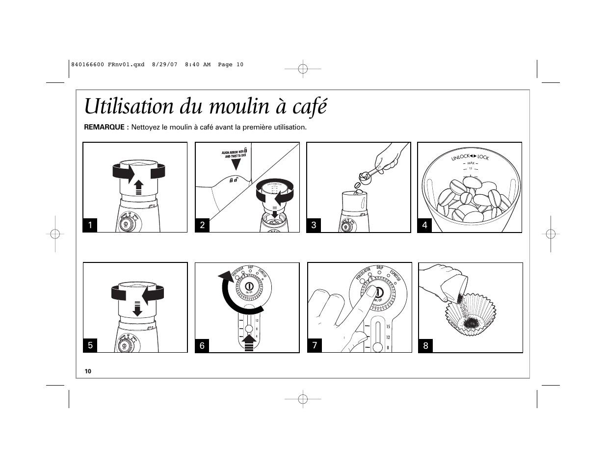 Utilisation du moulin à café | Hamilton Beach Custom Grind Deluxe User Manual | Page 10 / 20