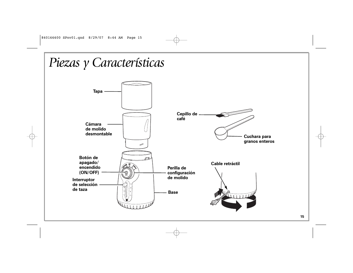 Piezas y características | Hamilton Beach Custom Grind Deluxe User Manual | Page 15 / 20