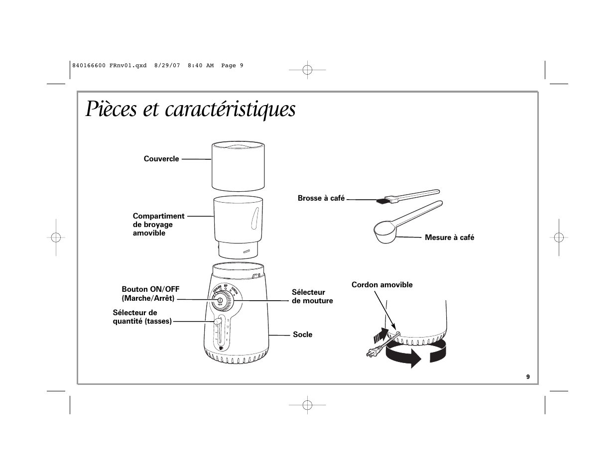 Pièces et caractéristiques | Hamilton Beach Custom Grind Deluxe User Manual | Page 9 / 20