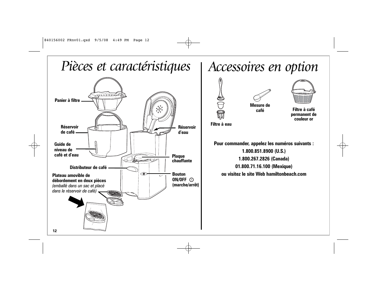 Pièces et caractéristiques accessoires en option | Hamilton Beach Coffee BrewStation User Manual | Page 12 / 28