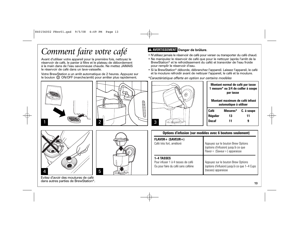 Comment faire votre café | Hamilton Beach Coffee BrewStation User Manual | Page 13 / 28