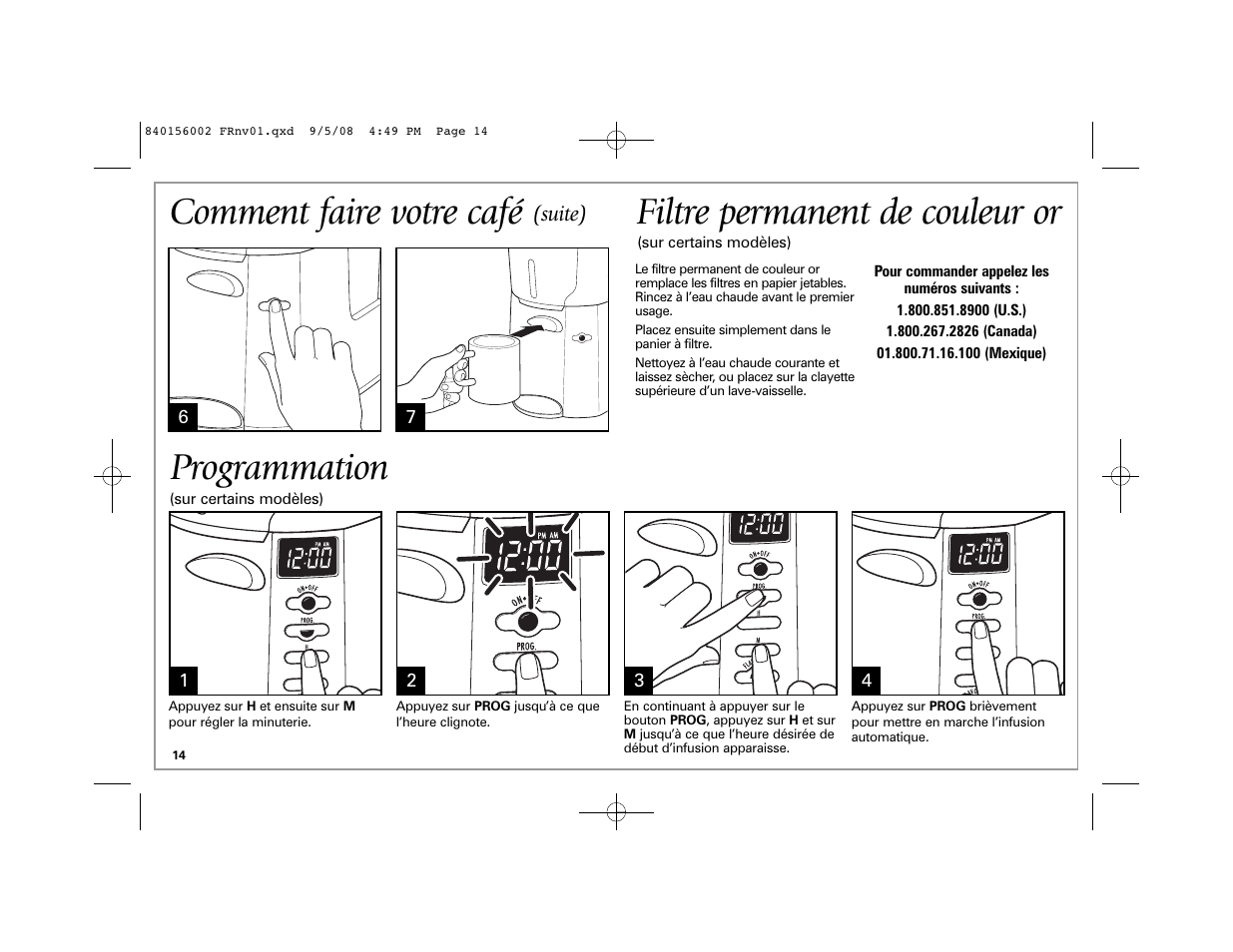 Programmation, Comment faire votre café, Filtre permanent de couleur or | Hamilton Beach Coffee BrewStation User Manual | Page 14 / 28