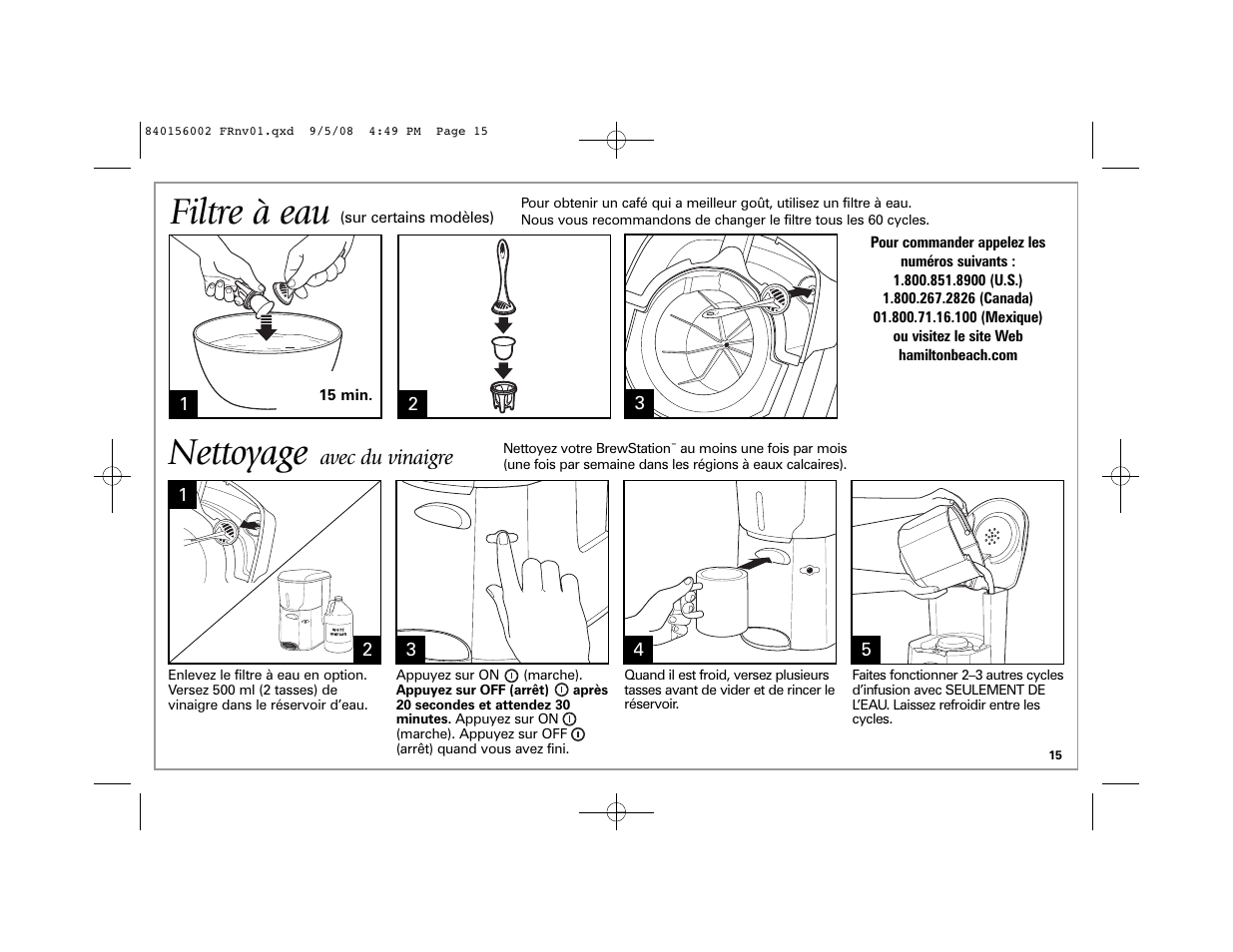 Nettoyage, Filtre à eau | Hamilton Beach Coffee BrewStation User Manual | Page 15 / 28