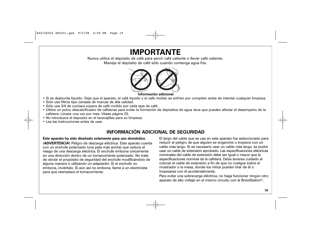 Importante | Hamilton Beach Coffee BrewStation User Manual | Page 19 / 28