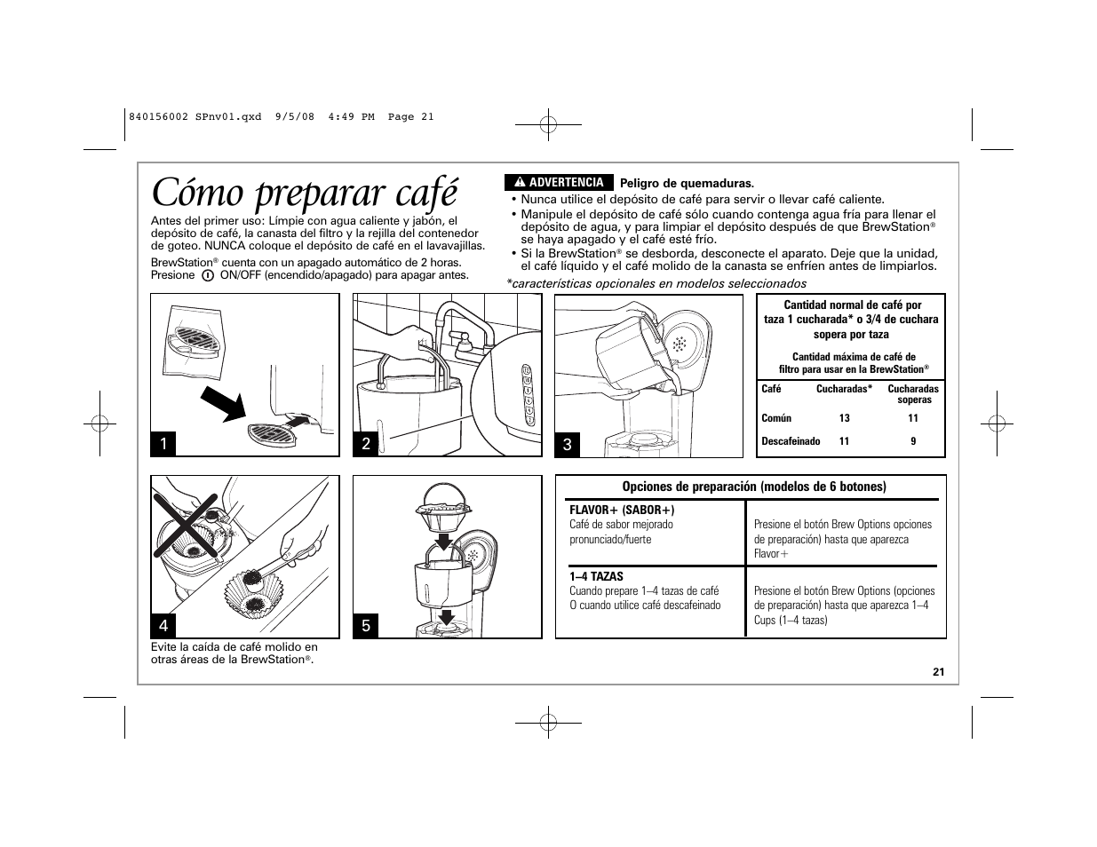 Cómo preparar café | Hamilton Beach Coffee BrewStation User Manual | Page 21 / 28