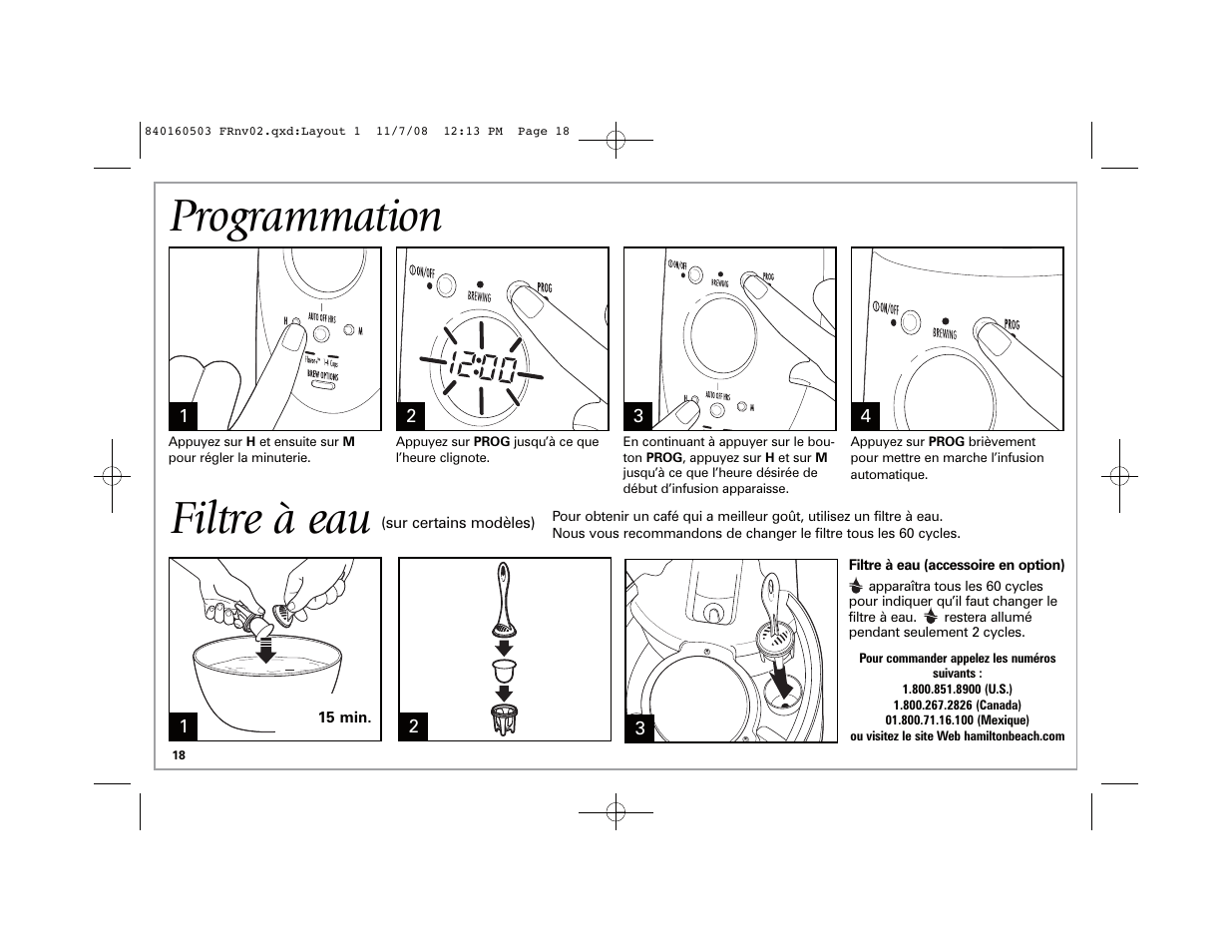 Programmation, Filtre à eau | Hamilton Beach BrewStation Deluxe 47454H User Manual | Page 18 / 32