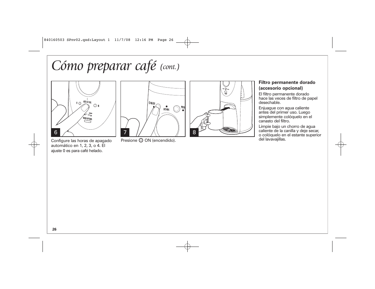 Cómo preparar café, Cont.) | Hamilton Beach BrewStation Deluxe 47454H User Manual | Page 26 / 32