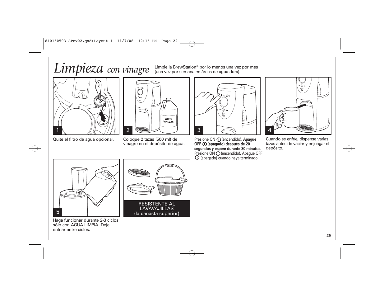 Limpieza, Con vinagre | Hamilton Beach BrewStation Deluxe 47454H User Manual | Page 29 / 32