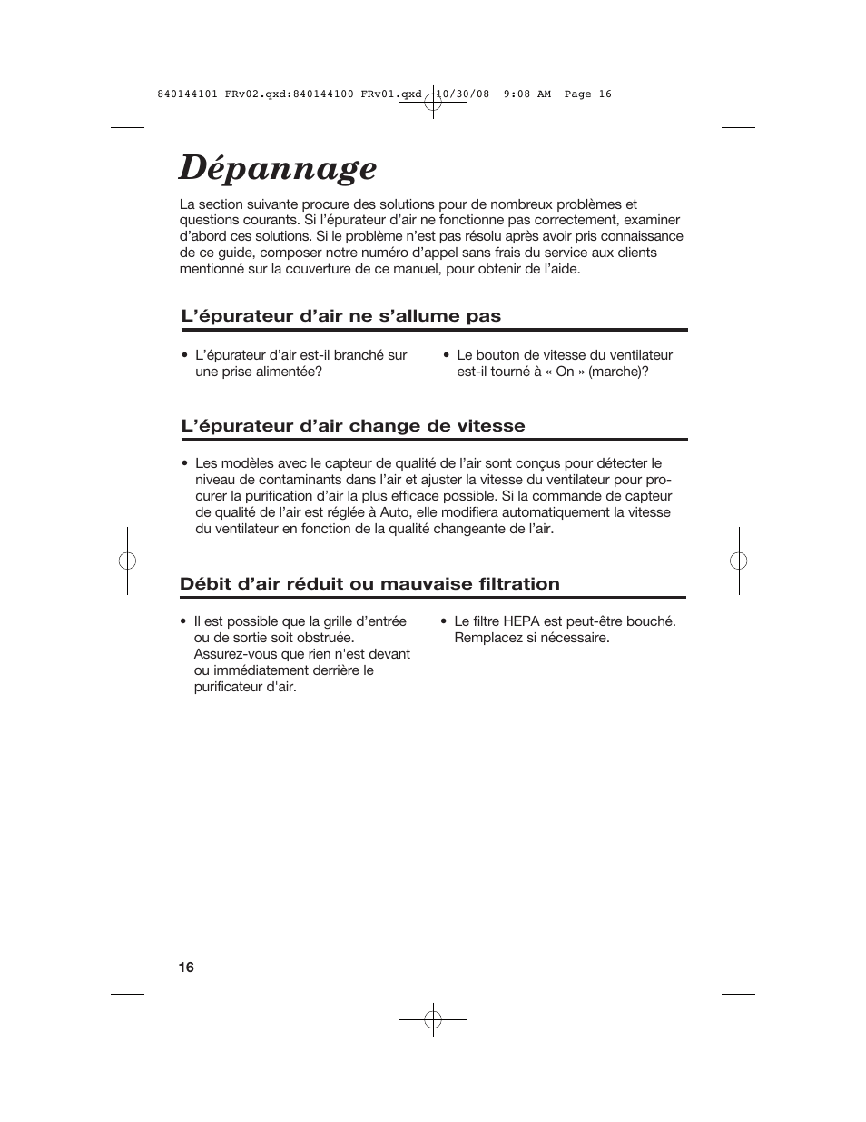 Dépannage | Hamilton Beach 840144101 User Manual | Page 16 / 28