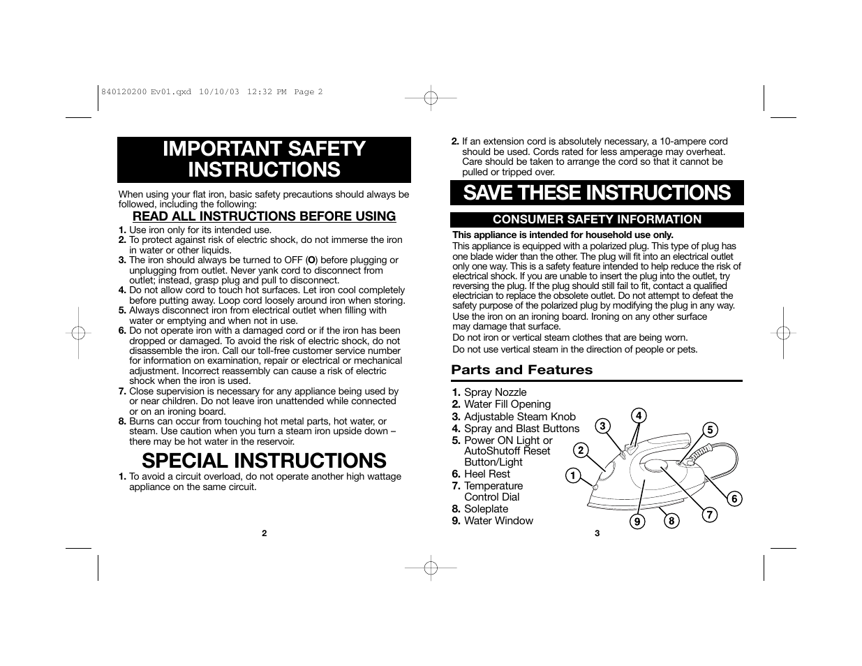 Save these instructions, Special instructions, Important safety instructions | Hamilton Beach ExPression 14X60 User Manual | Page 2 / 14