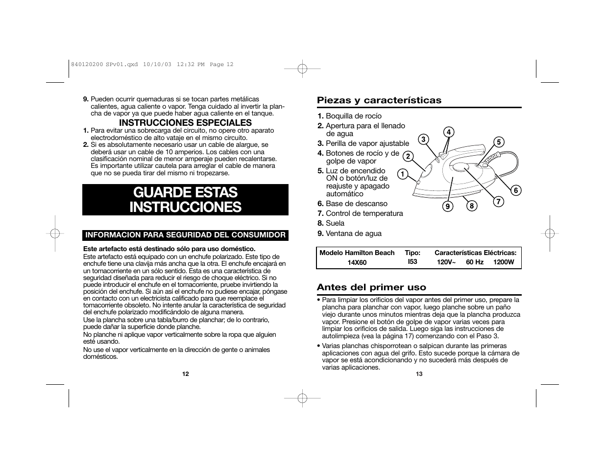 Guarde estas instrucciones | Hamilton Beach ExPression 14X60 User Manual | Page 8 / 14