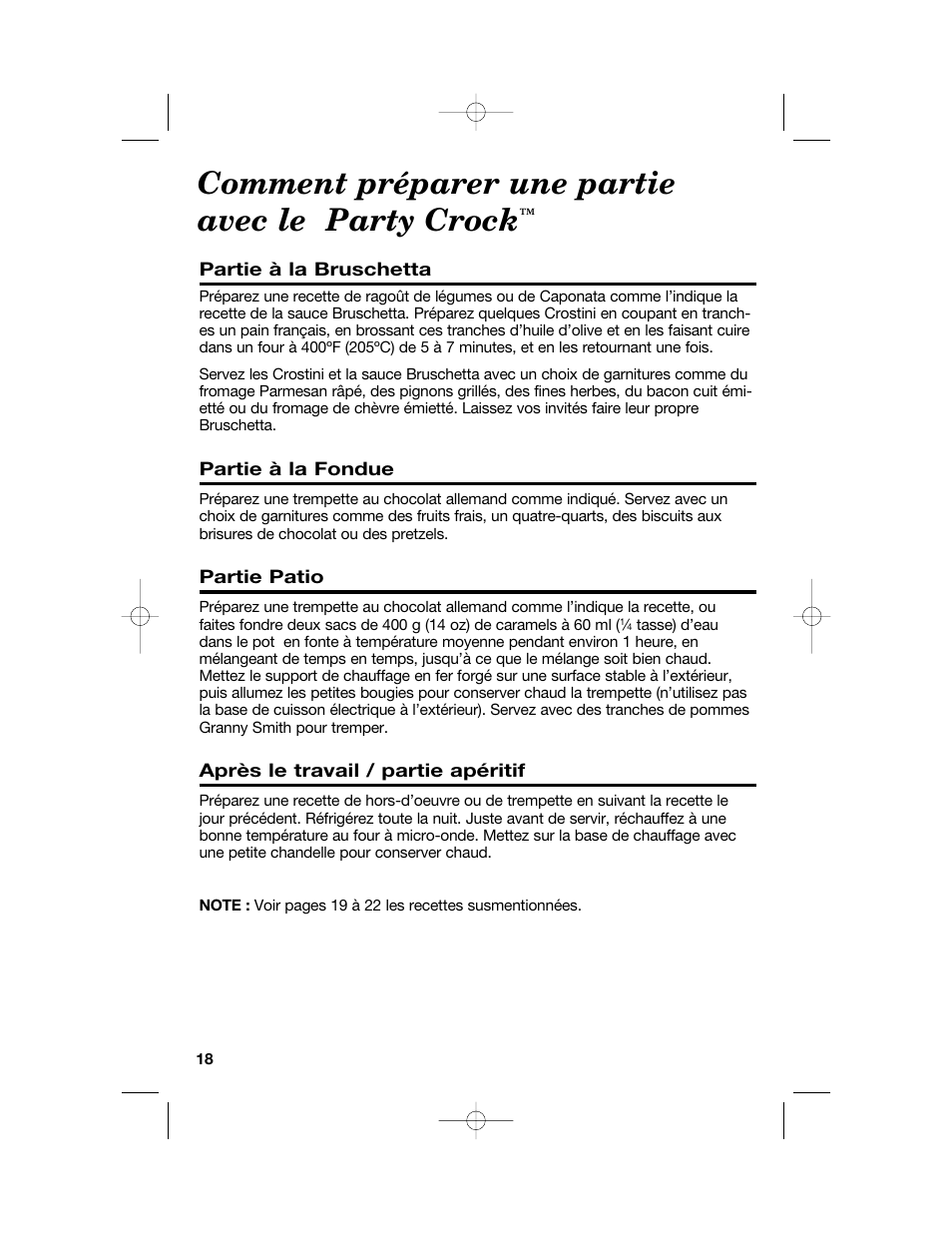 Comment préparer une partie avec le party crock | Hamilton Beach Party Crock 840149601 User Manual | Page 18 / 36
