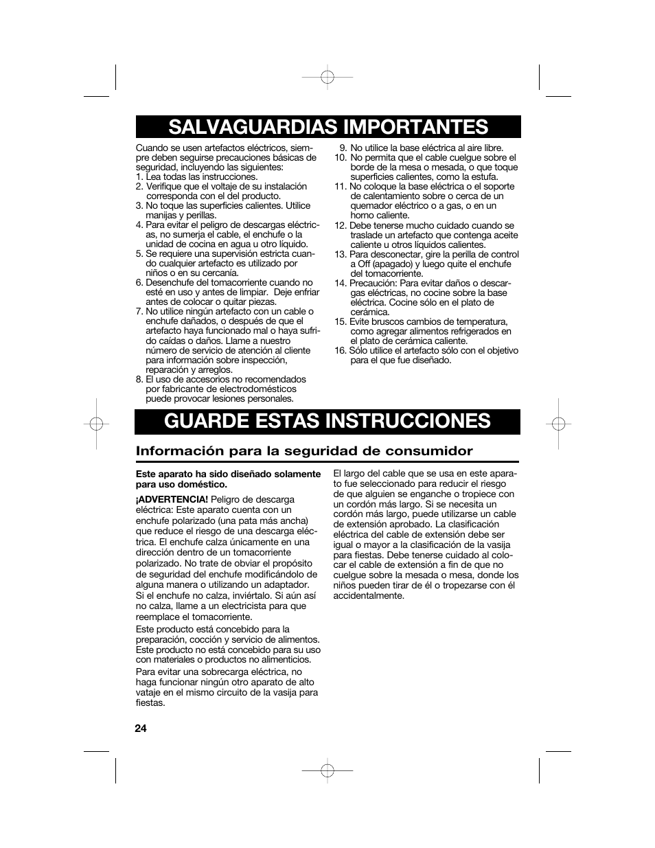 Salvaguardias importantes, Guarde estas instrucciones | Hamilton Beach Party Crock 840149601 User Manual | Page 24 / 36