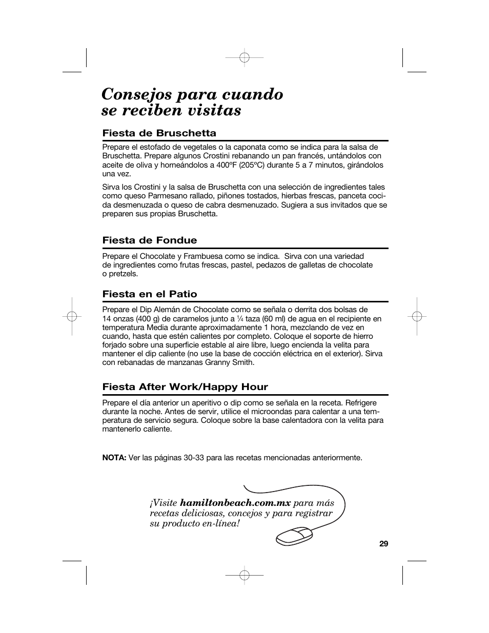 Consejos para cuando se reciben visitas | Hamilton Beach Party Crock 840149601 User Manual | Page 29 / 36