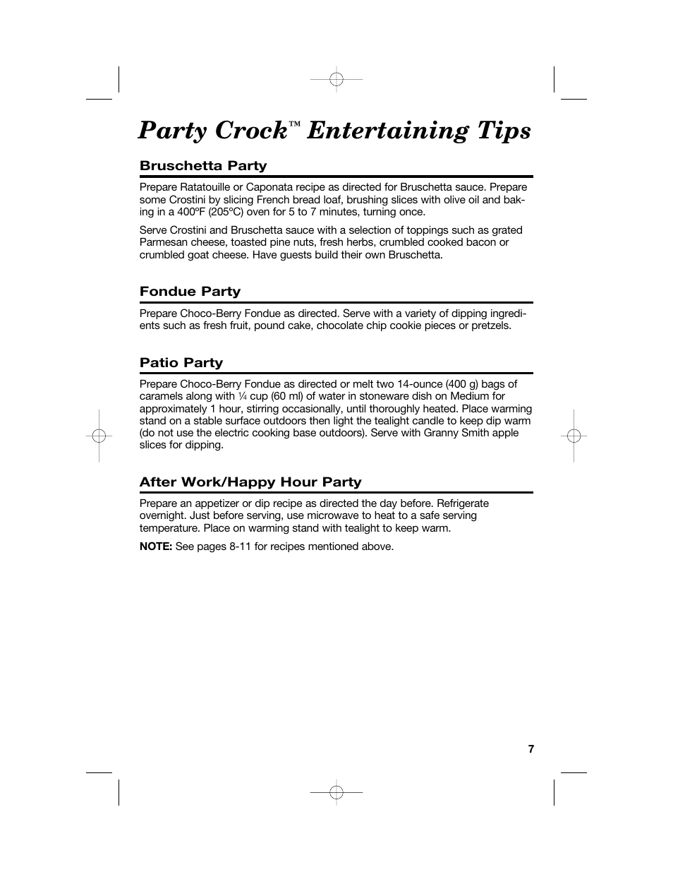 Party crock, Entertaining tips | Hamilton Beach Party Crock 840149601 User Manual | Page 7 / 36